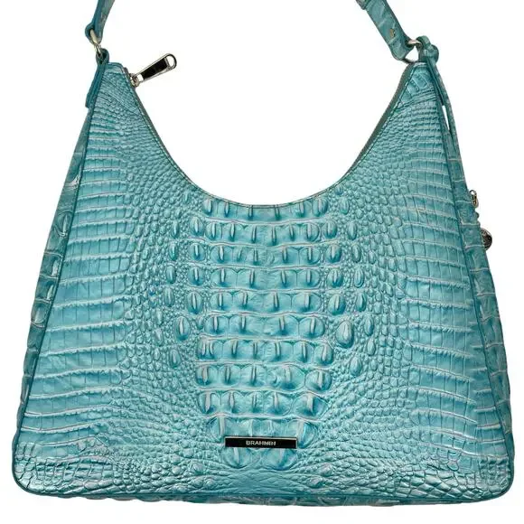 Brahmin Tabitha Melbourne Leather Shoulder Bag Aqua Blue Croc Embossed